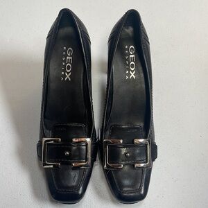 Geox women’s respira black silver buckle heel loafers 37.5